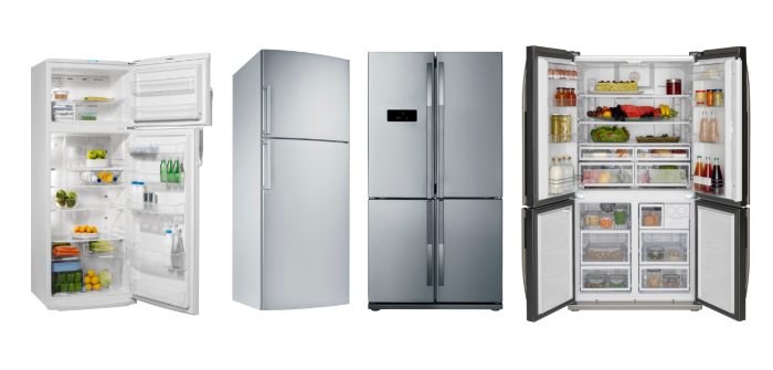 Olika modeller av kylskåp