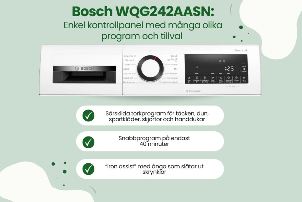 Beskrivning av kontrollpanelen för Bosch WQG242AASN